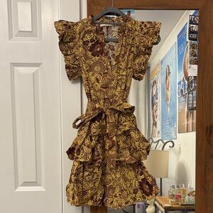 Ulla Johnson Yellow and Brown Mini Dress